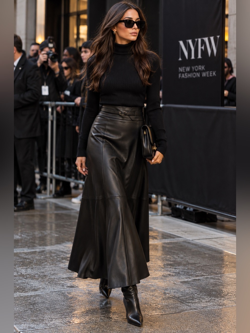 Massimo Dutti Black Faux-Leather Maxi Skirt